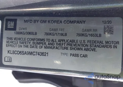 2021 Chevrolet Spark Fwd 1Lt Automatic from USA, damaged, VIN KL8CD6SA9MC743621